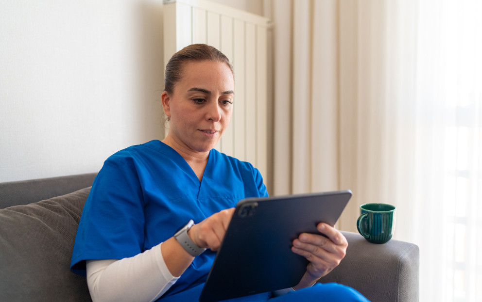 Caregiver using a tablet